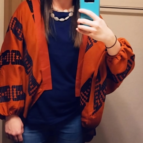 Rust Orange Cardigan With Pattern - Picture 4 of 4